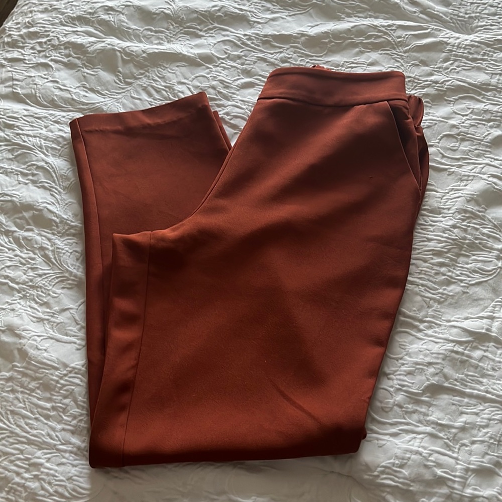 Burnt orange slack.
